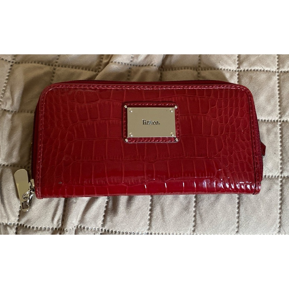 Liz & Co. Clutch Zip Around Wallet Purse Bag Red/Burgundy
